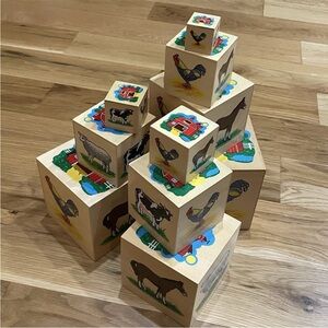Melissa And Doug Complete Set Of 10 Wooden Nesting Stacking Boxes /Farm Animals